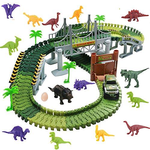 WoBoSen Pista Coches Flexible Juguetes con Dinosaurio Juego Electrónico para Niños 3 4 5 Años (Circuito Coches)