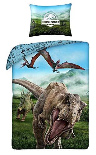 Halantex Juegos De Fundas 100% algodÃ³n para EdredÃ³n Jurassic World Dinosaurio T-Rex - Funda nÃ³rdica 140x200cm + Funda de Almohada 70x90cm
