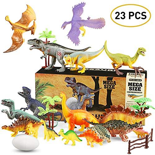 WOSTOO Juego de Dinosaurios, Figura de Dinosaurio 17 Piezas Juguete Dinosaurio & 1 Piezas Huevos de Dinosaurio con 5 Plantas Regalo para Chicos Niños