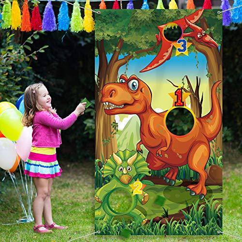 Materiales de Fiesta de Dinosaurio Decoraciones de Cumpleaños Juego de Lanzamiento con 3 Bolsas de Frijoles de Nylon Verdes para Adolescentes Favores de Fiesta de Dinosaurio