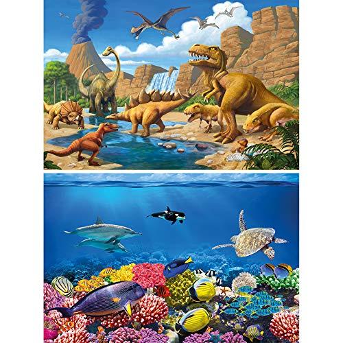 GREAT ART Juego de 2 carteles XXL Mundo Submarino y Dinosaurios Decoración de Pared diferentes mundos animales - Foto-Poster de Pared - Foto Mural (140 x 100 cm)