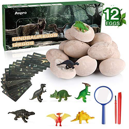 Anpro 12 Huevos de Dinosaurio,Kit de ExcavaciÃ³n,Incluye 12 Figuras de Dinosaurios de Juguete, Regalo Infantil para Aprender Ciencias de la ArqueologÃ­a